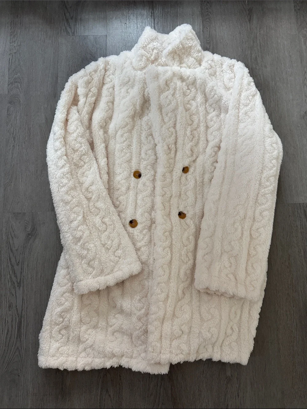 Cozy Cream Plush Double-Breasted Coat